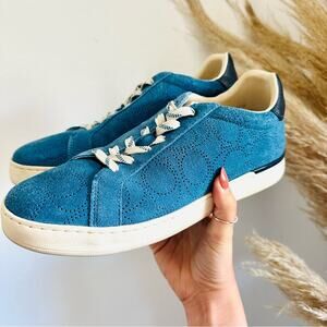 COACH Cobalt Blue White Perforated Logo Suede Clip C Mens Low Top Sneakers 8.5